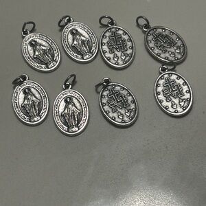Silver Religious Pendant Double Sided Set of 8